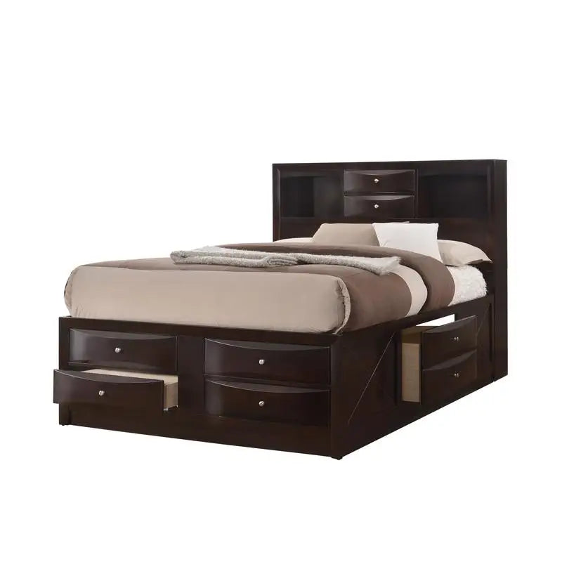 Queen Captain's Platform Bed with Bookcase Shelves and Storage