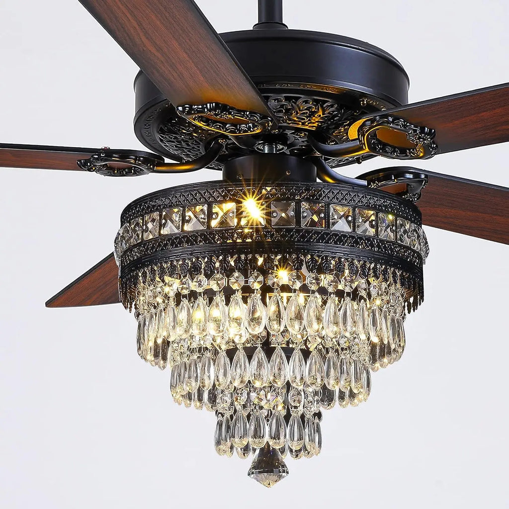 Crystal Ceiling Fan Fandelier with Lights - 52"