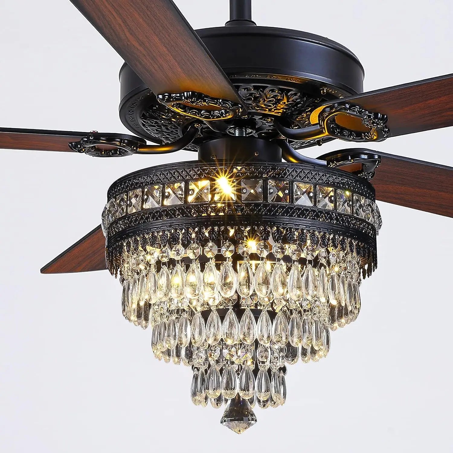 Crystal Ceiling Fan Fandelier with Lights - 52"