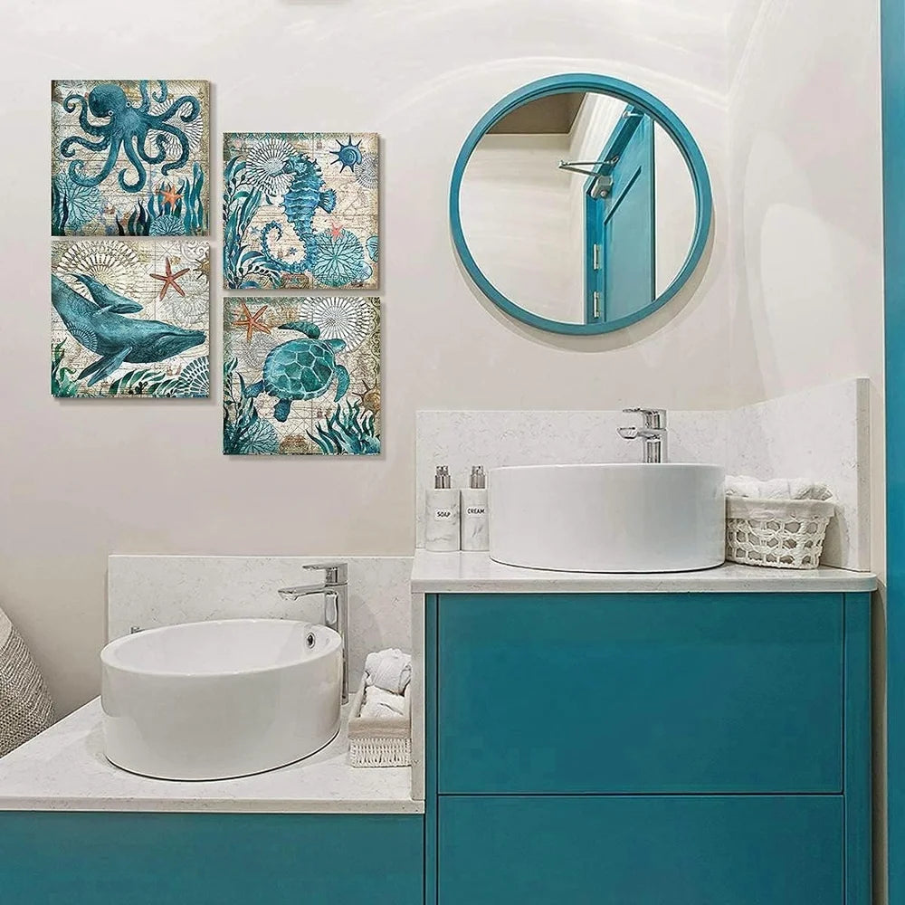 Ocean Sea Turtle Octopus Whale Canvas Wall Art