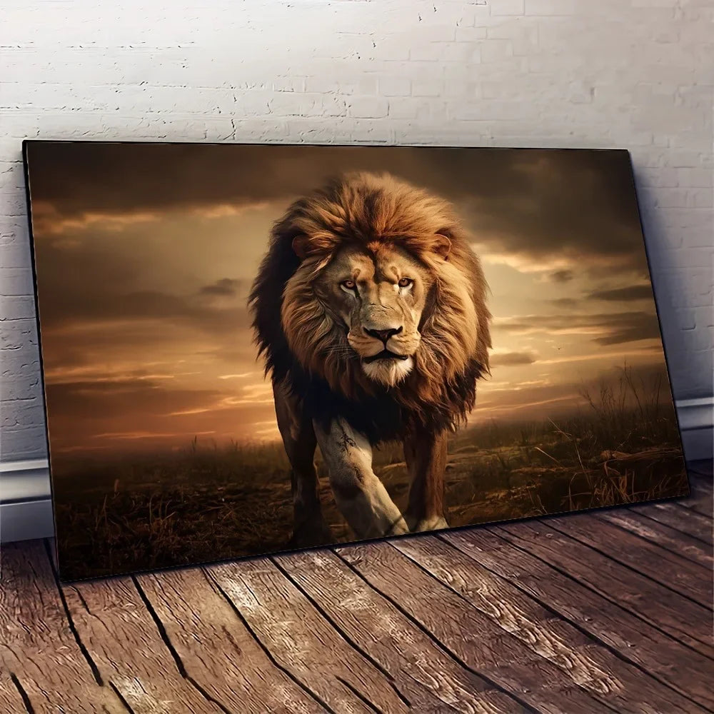 Lion frameless canvas mural
