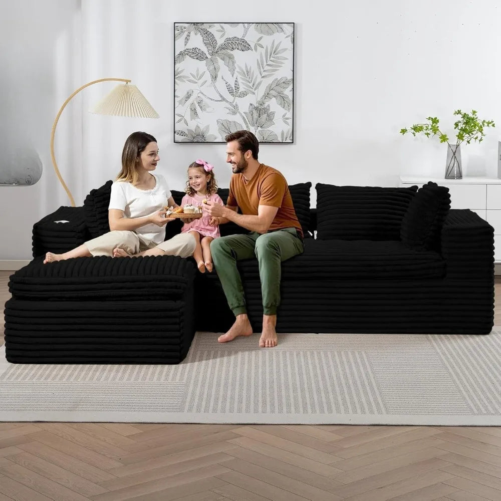 107'' Cloud Modular Sectional Sof,w/Chaise & Cup Holder