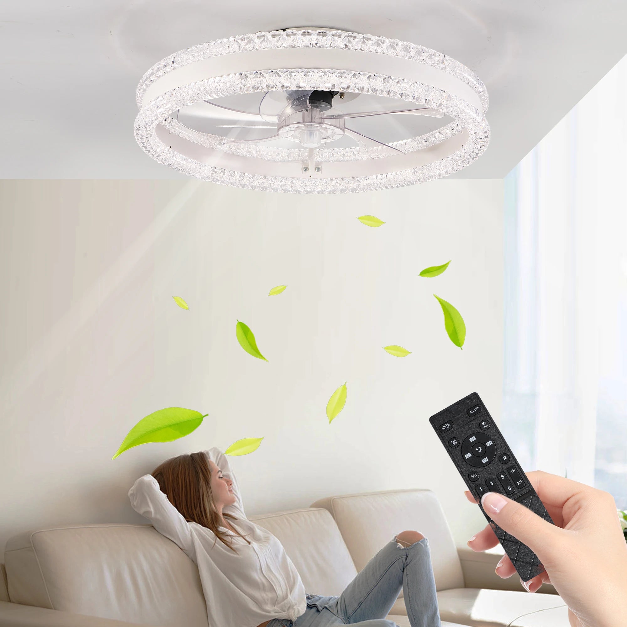 20" Luxury Double Ring LED Ceiling Fan with Light