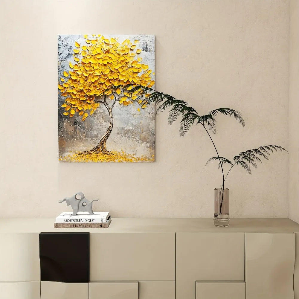 Abstract Tree-shaped Frameless Mural in Gold Leaf