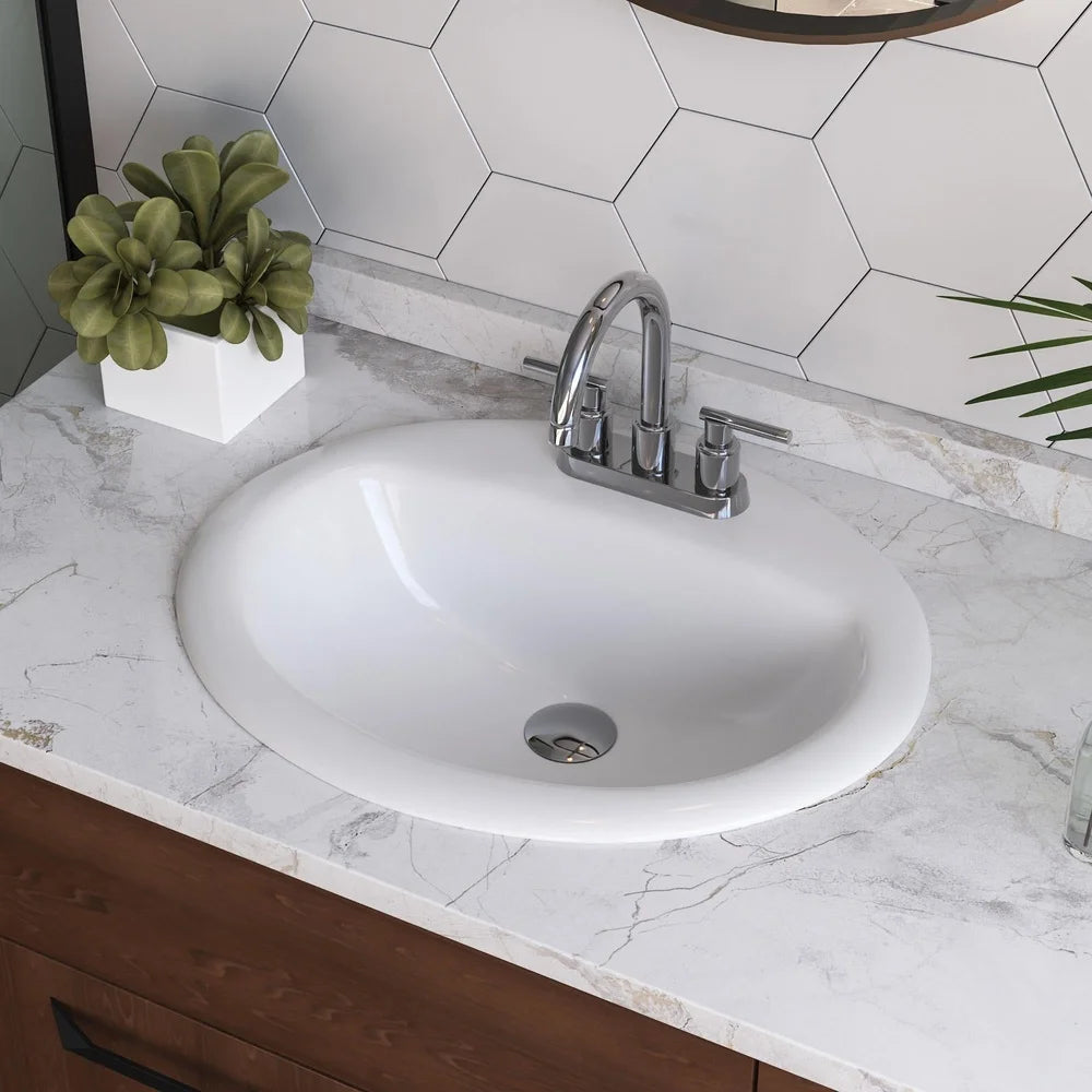 Oval Vitreous China Drop-in Bathroom Sink with Overflow