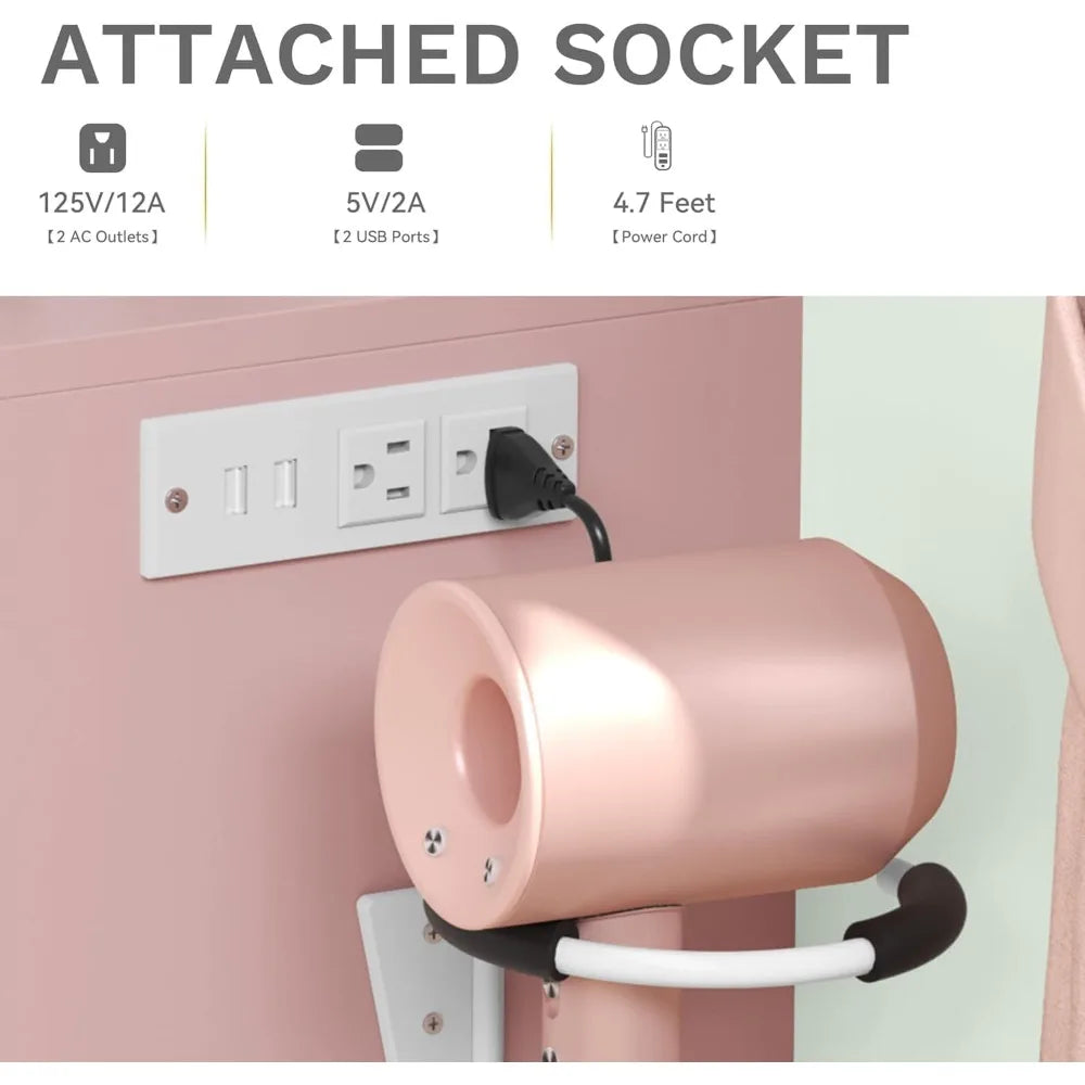 Large Makeup Vanity Desk with Mirror, LED Lights, Power Outlet, 4 Drawers, and Cushioned Stool