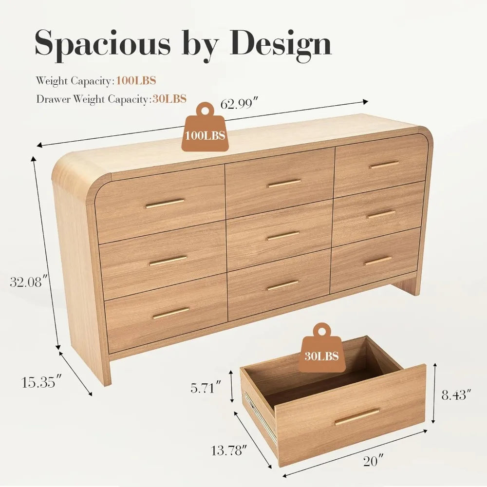 Curved 9-Drawer Dresser