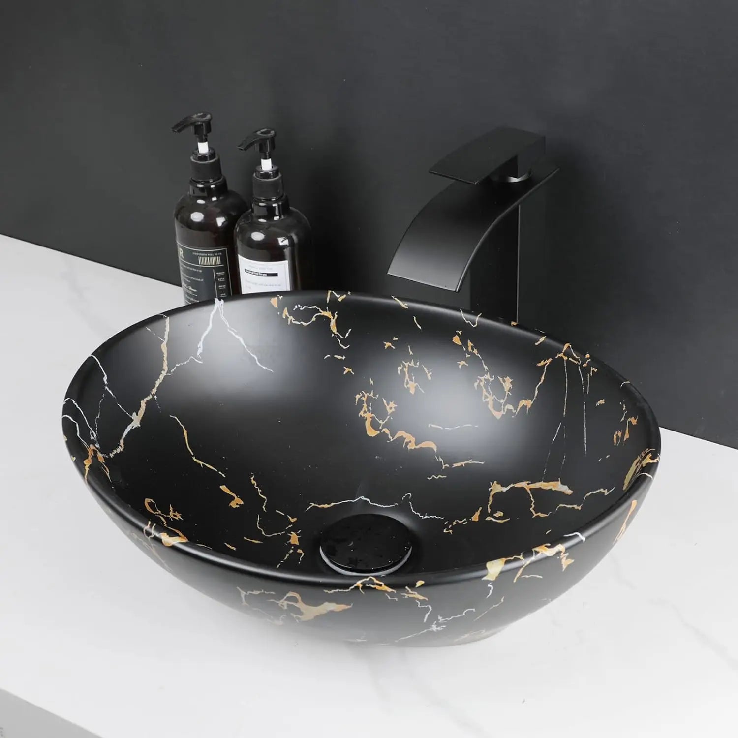 Oval Ceramic Vessel Sink w/Faucet & Unique Marbling