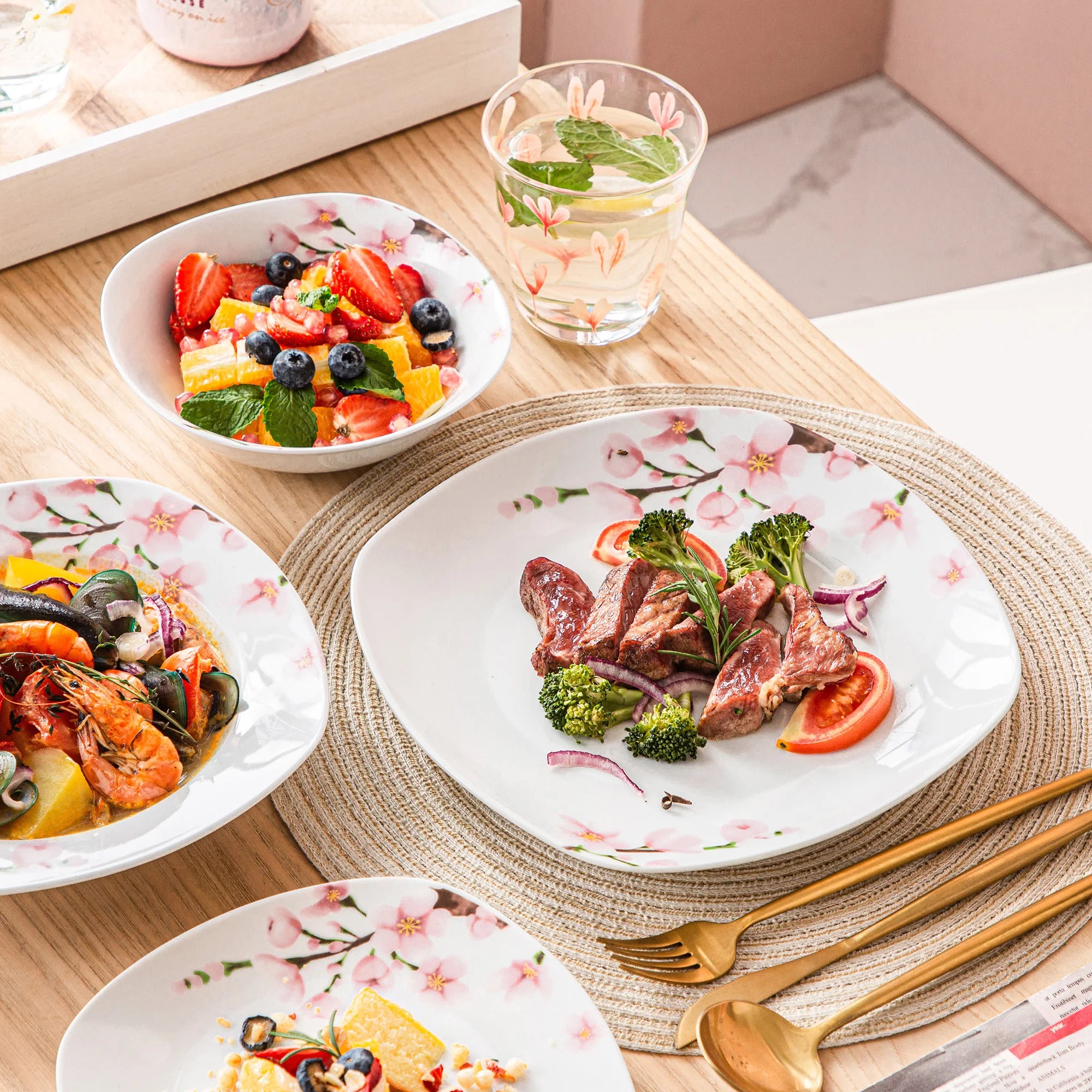 48-Piece Porcelain Ceramic Tableware Dinner Plate Set