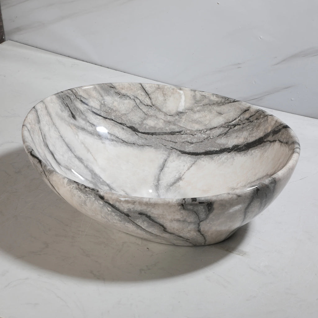 Marbling Oval Vessel Sink Bathroom Ceramic Sink Above Counter Porcelain Basin Bowl