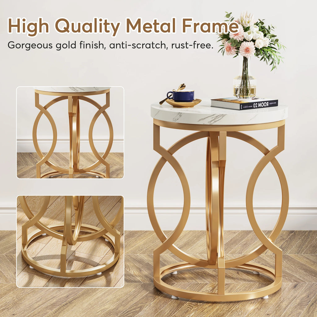 Modern Round End Table with Thick Wood Top