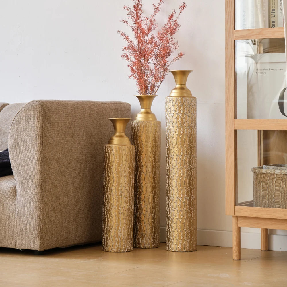 Set of 3 Metal Decorative Vases 34 ", 29 ", 25 "H