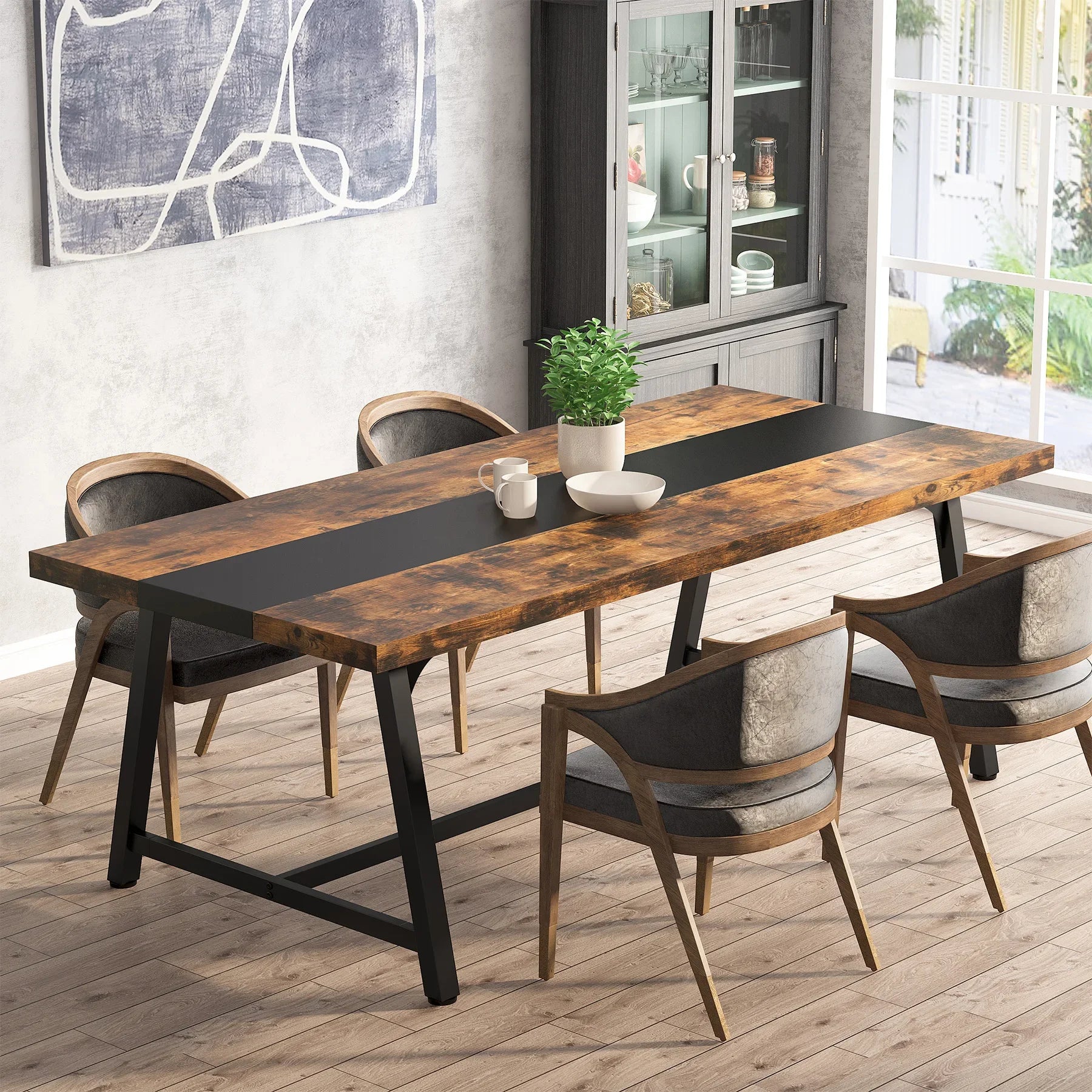 Dining Table for 8 People, 70.87" Rectangular Wood Kitchen Table