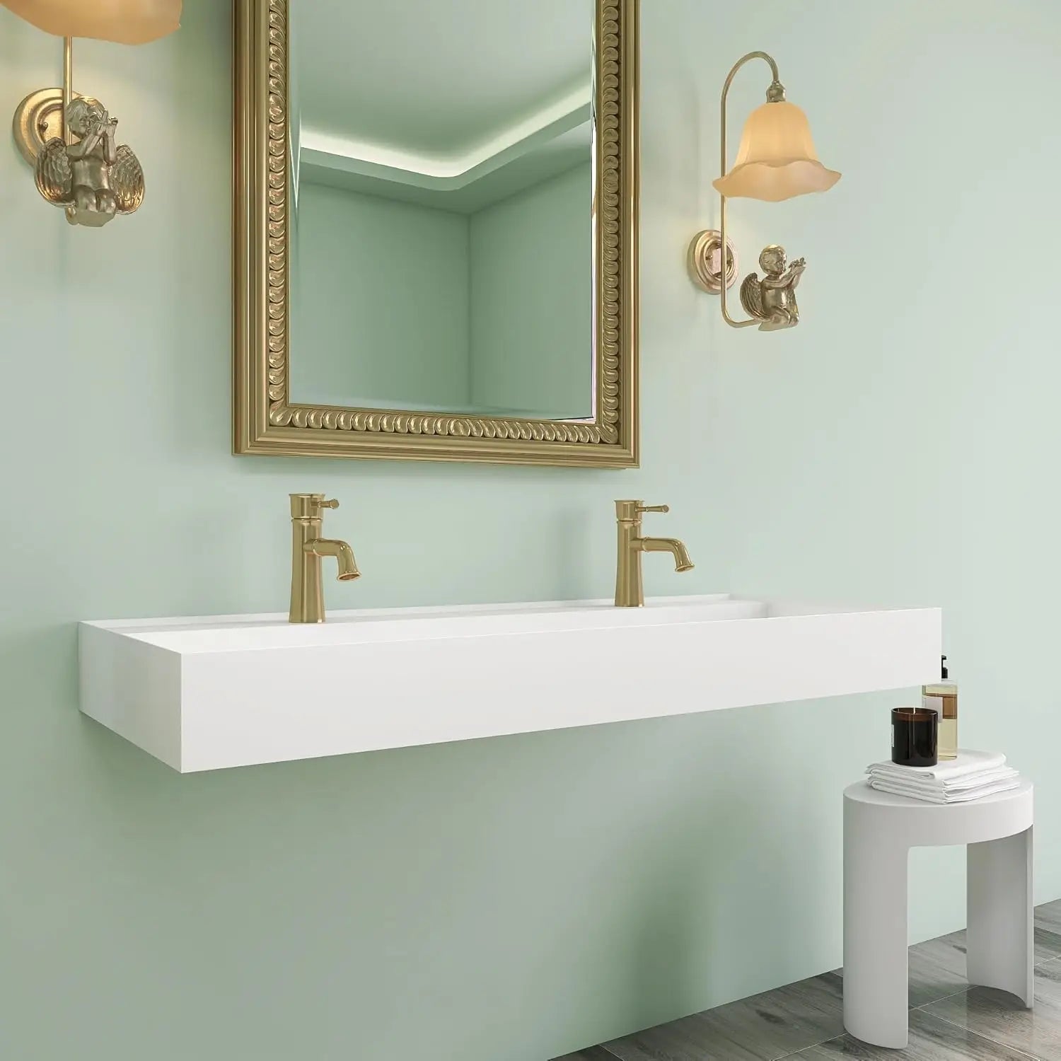 Matte White Stone Wall-Hung Resin Solid Surface Vanity