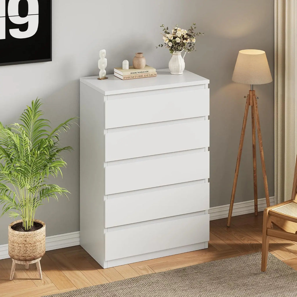 White 5 Wood Storage Dresser