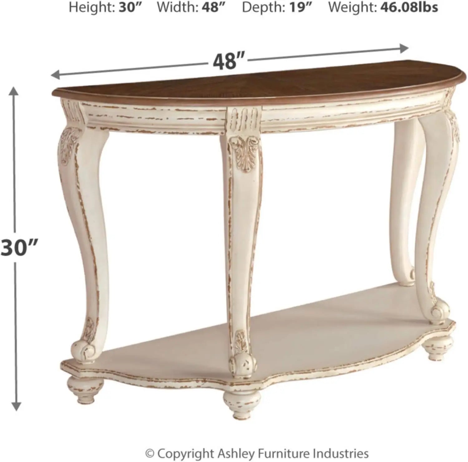 French Country Semi-Circle Console Table, White & Brown