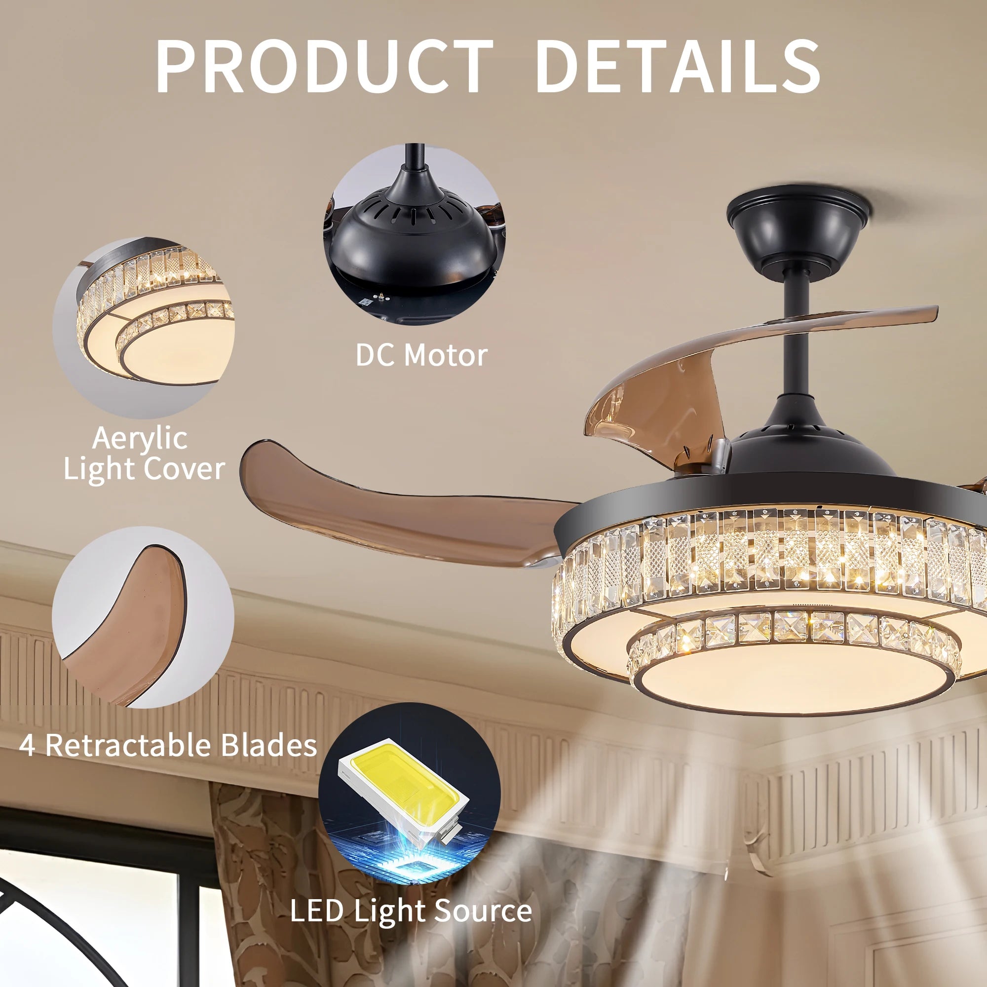 Luxurious Crystal Ceiling Fan Light