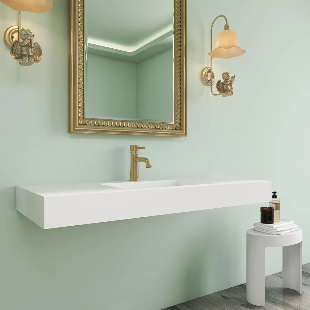 Matte White Stone Wall-Hung Resin Solid Surface Vanity