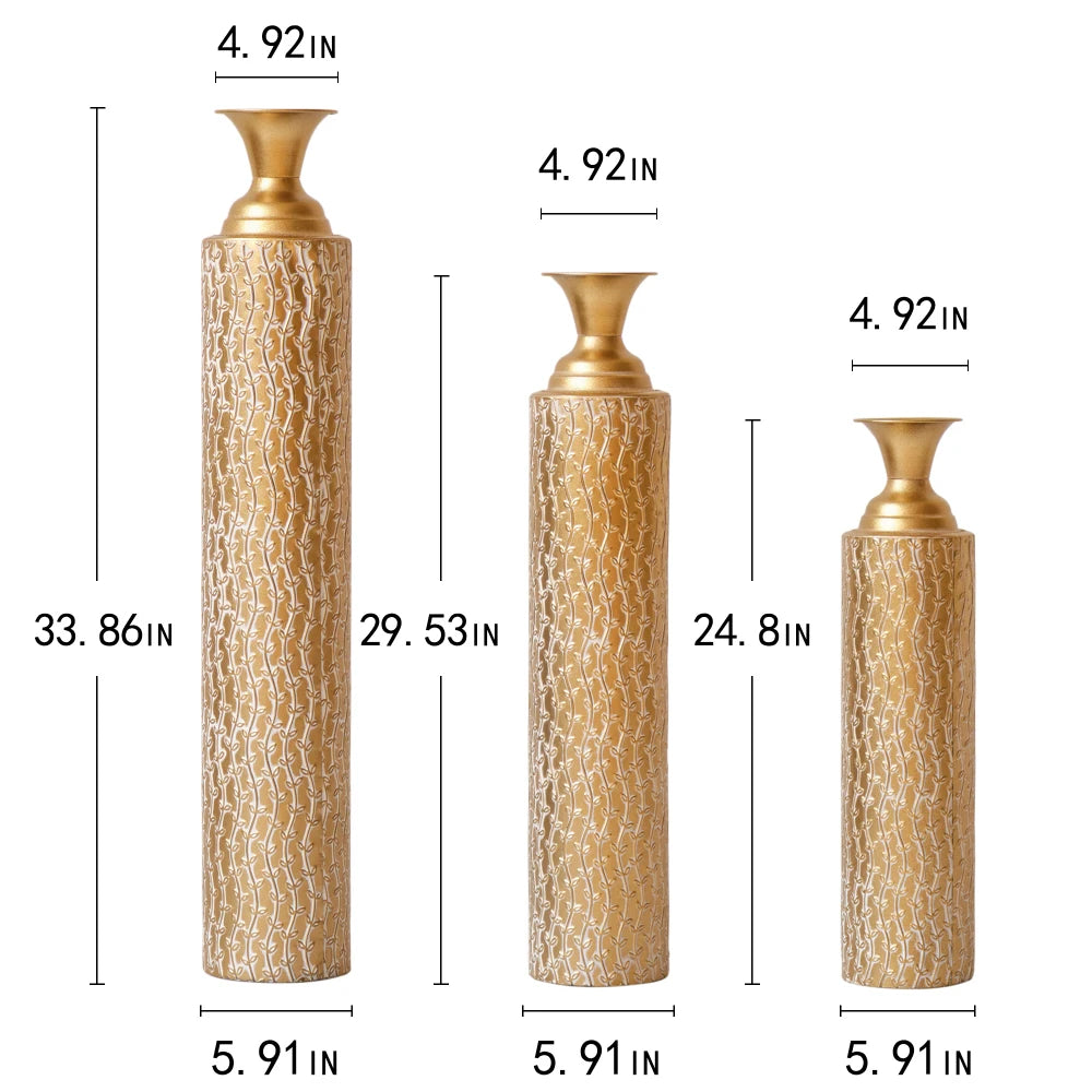 Set of 3 Metal Decorative Vases 34 ", 29 ", 25 "H