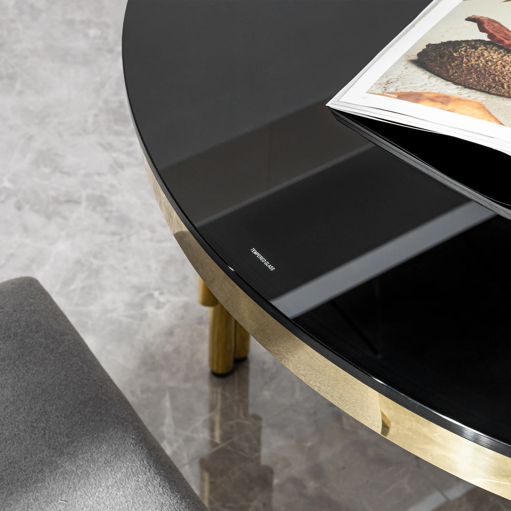Elegant Black Glass Oval Dining Table