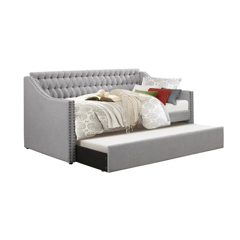 Gray Fabric Upholstered Sofa Bed with Trundle