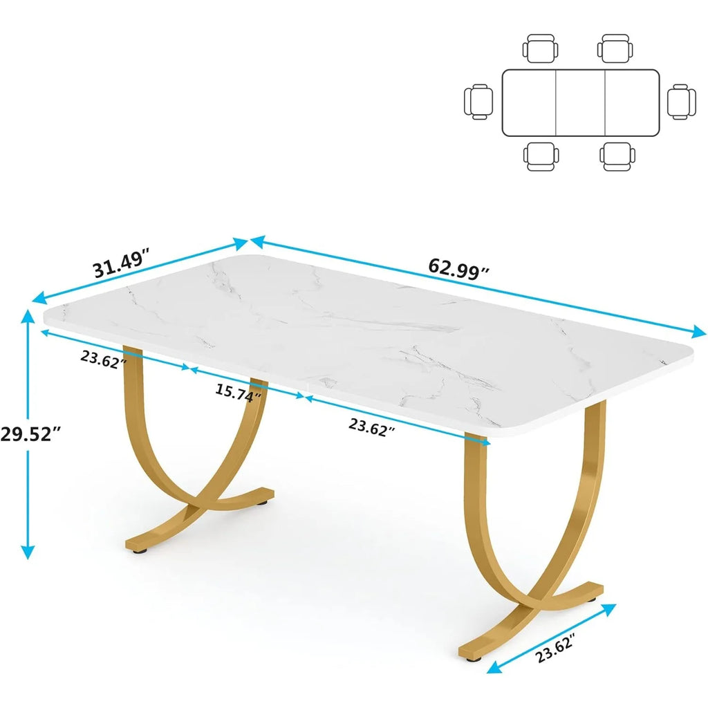 Rectangular Faux Marble Dining Table for 4 to 6