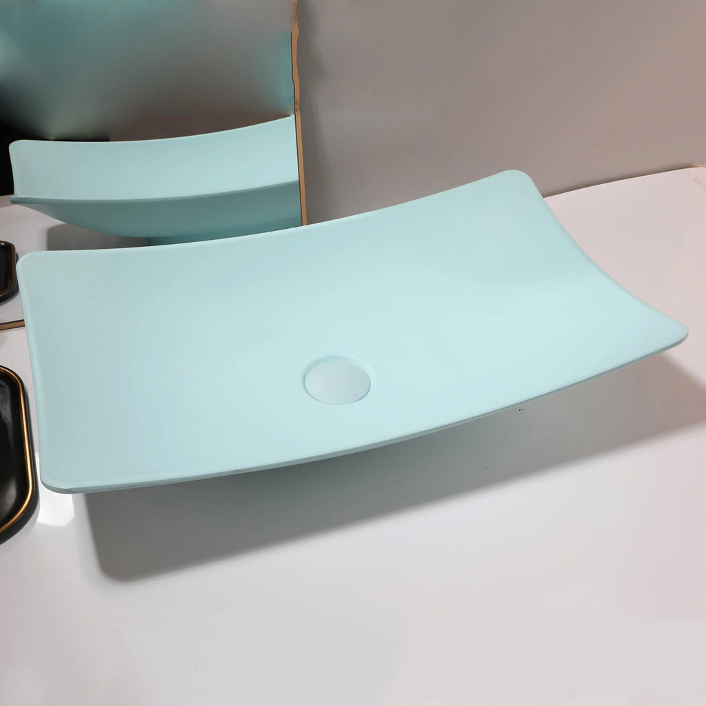 White Rectangular Vessel Sink With Drain