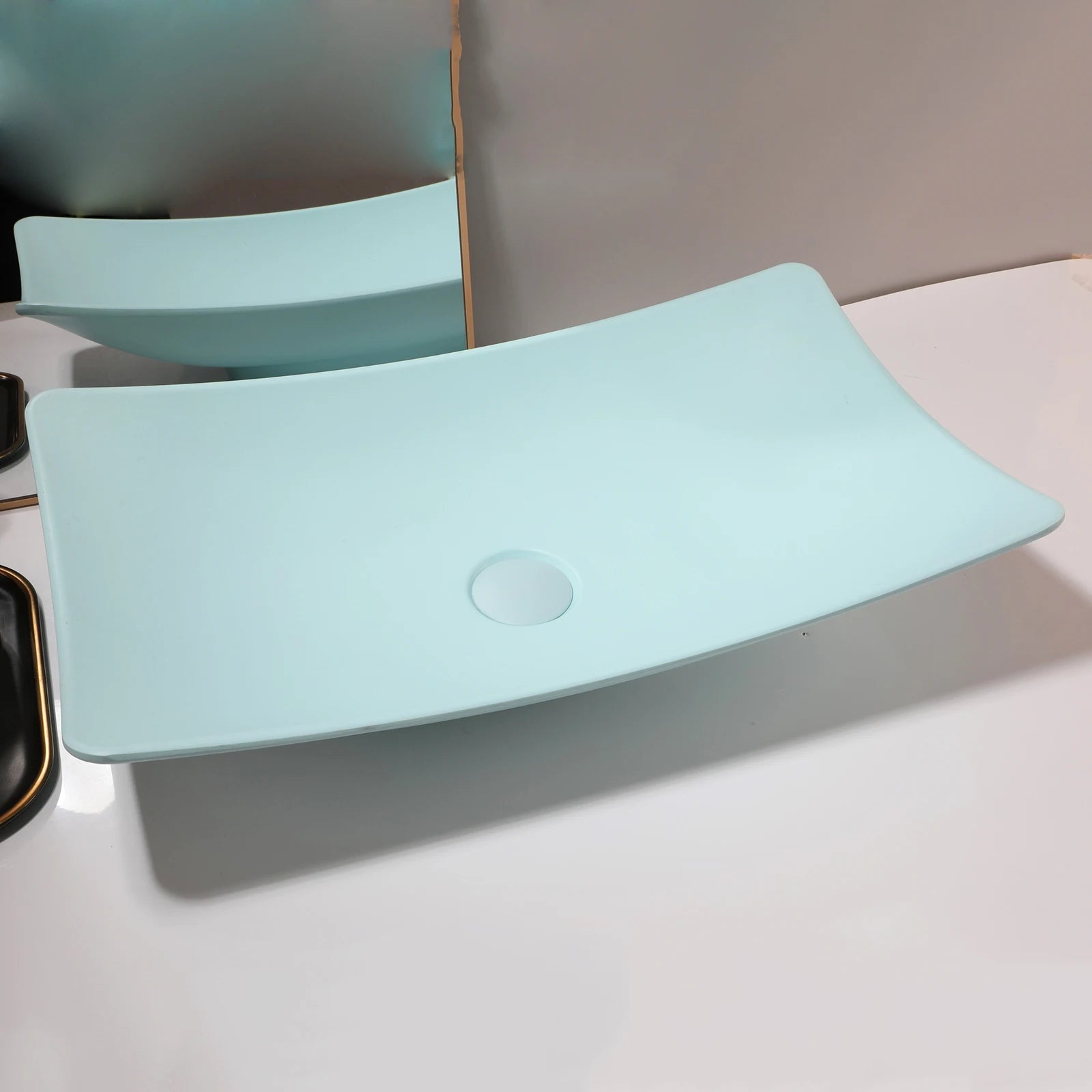 White Rectangular Vessel Sink With Drain