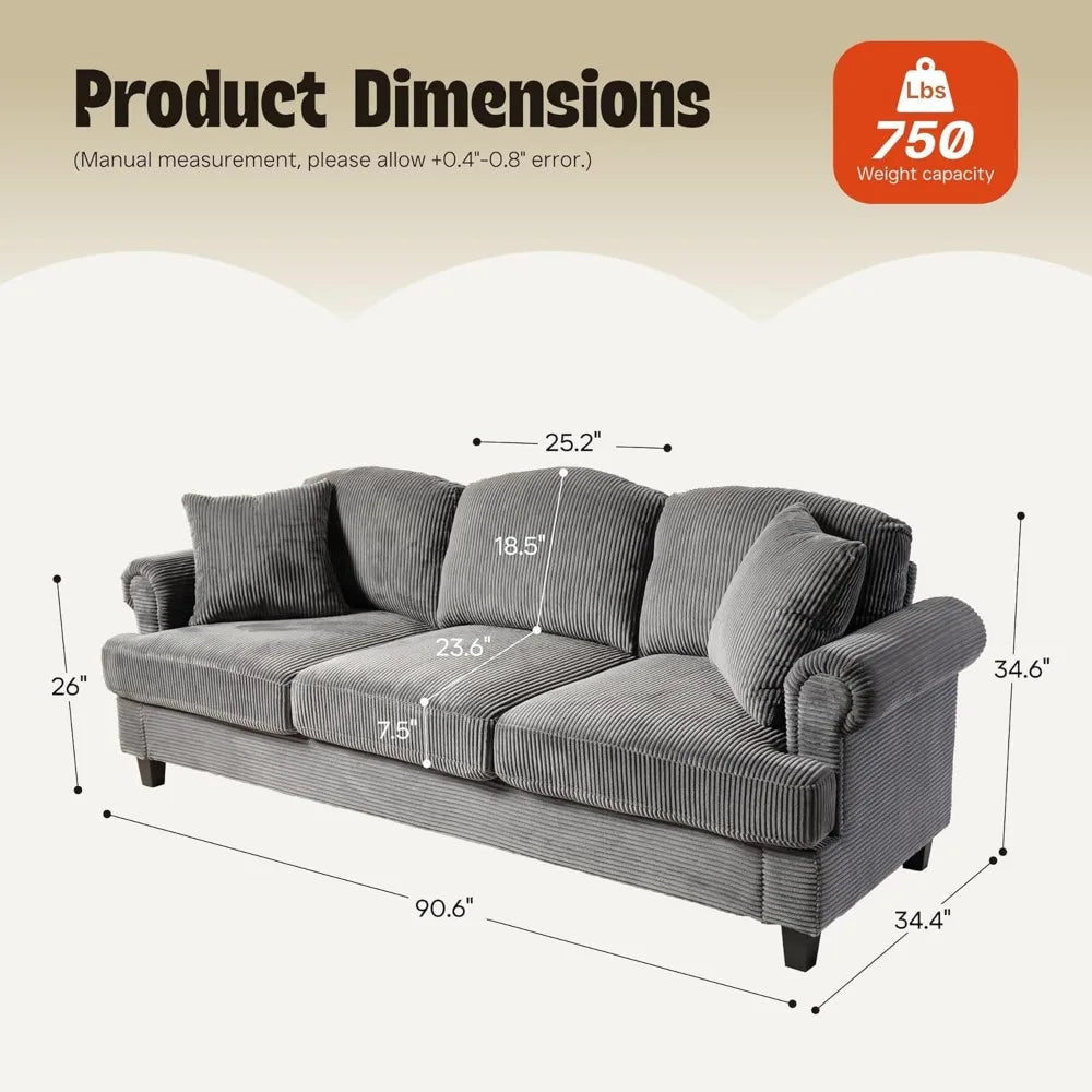 3 Seater Sofa Couch with Deep Seat