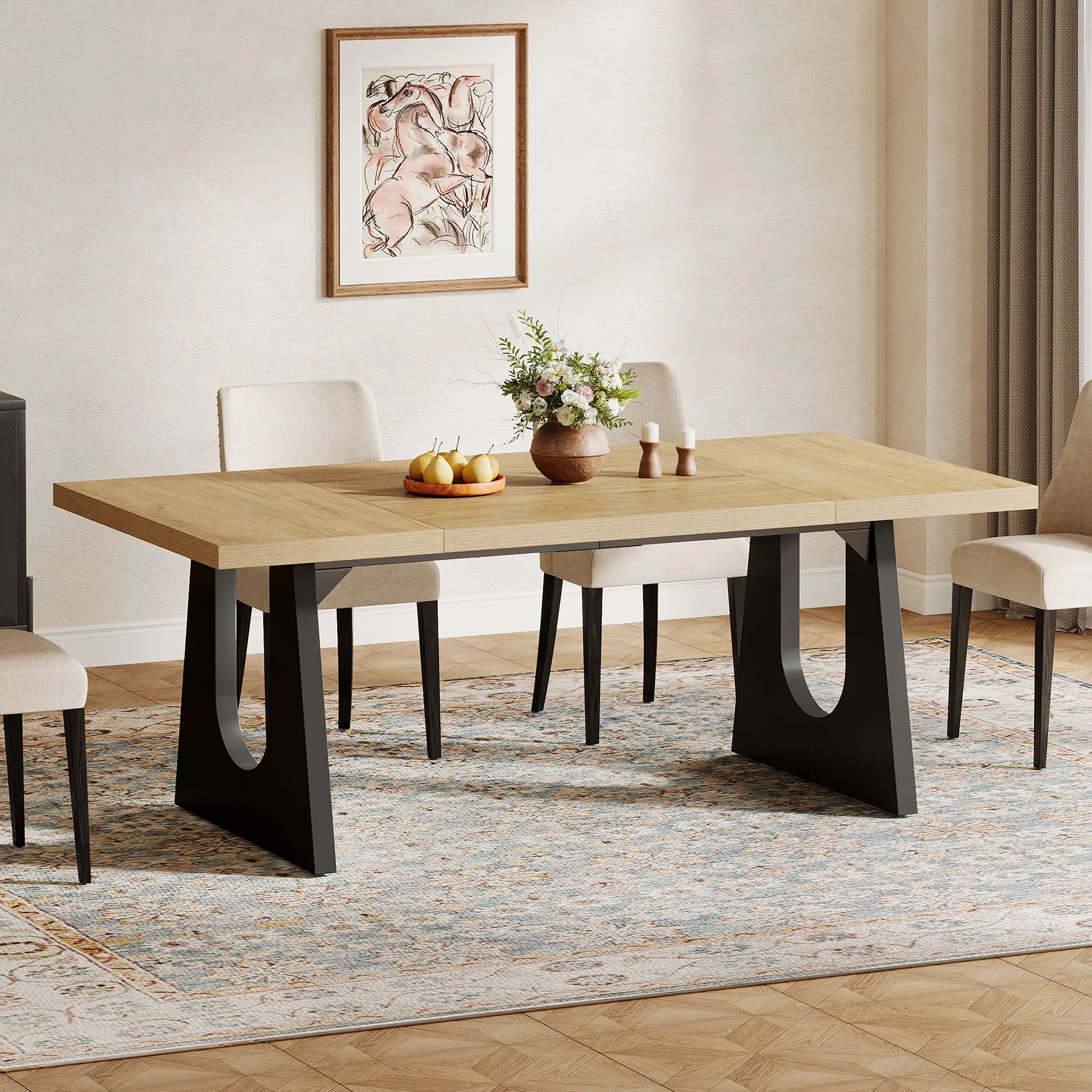 Large Wood Rustic Rectangular Dining Table for 6-8 People