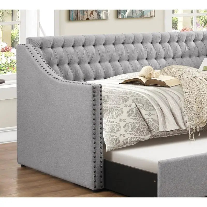 Gray Fabric Upholstered Sofa Bed with Trundle