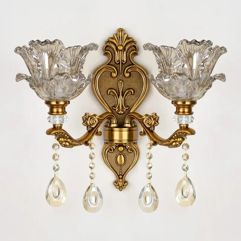 European Style Retro Crystal Dual Head Glass Wall Lamp
