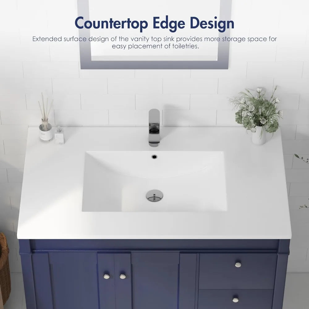 Ceramic Bathroom Vanity Sink Top with Overflow