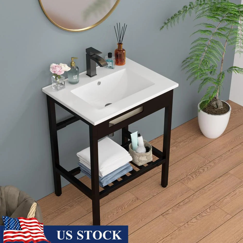 Vanity Ceramic Console Sink Set Freestanding