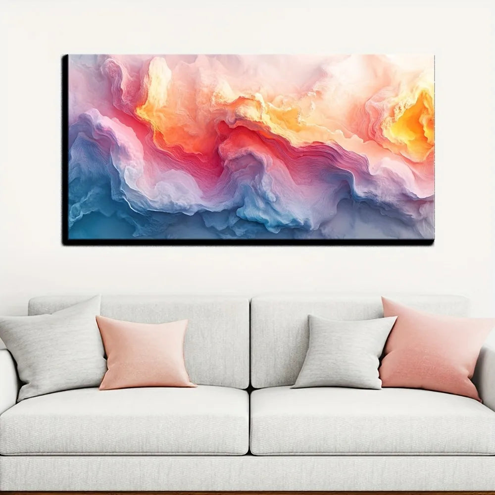 navy blue yellow abstract wall decorationw/1.5 inch thick pine solid wood frame