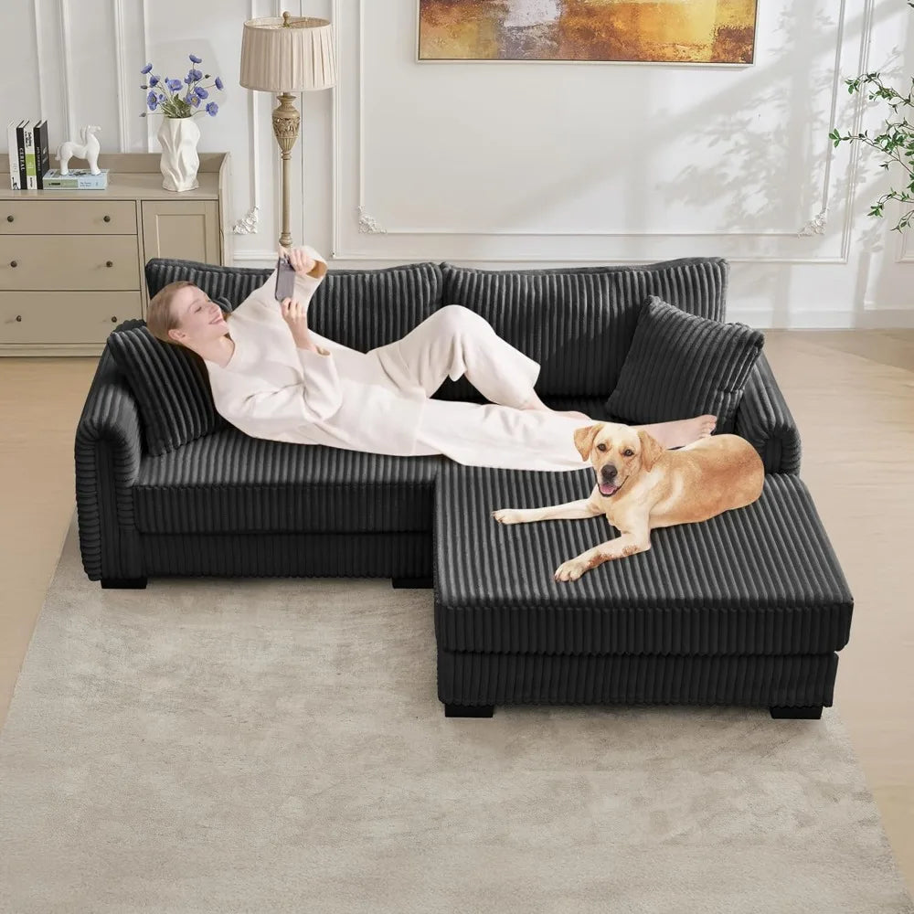 L-Shaped Couch with Convertible Chaise w/USB Charging Port, Side Pocket