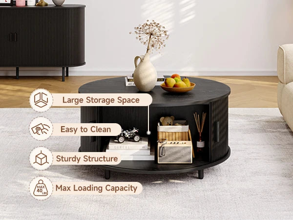 Round Coffee Table with Storage,31.5"