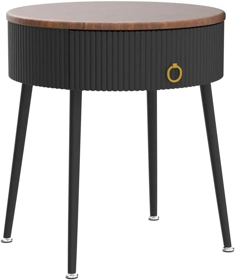 Side Tables Set of 2, Round Nightstand with Drawer, Modern End Tables
