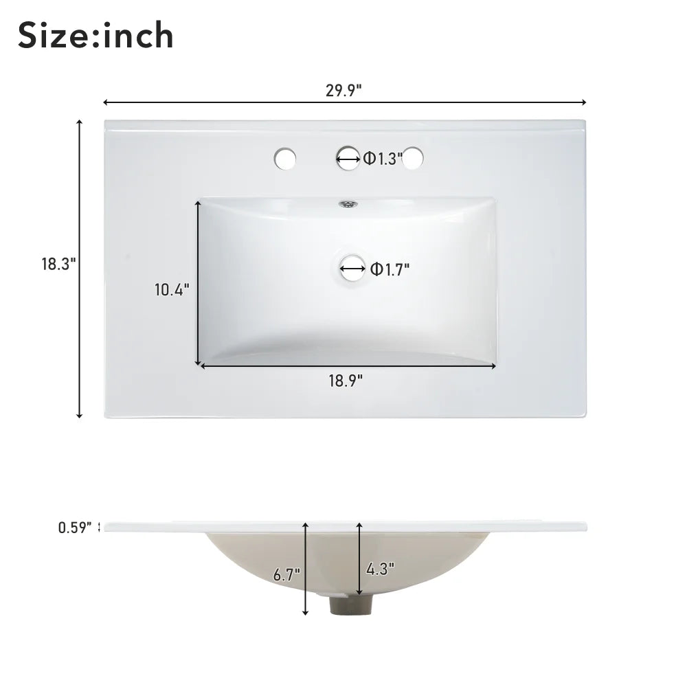 Rectangular 1-3 Hole Bathroom Resin Sink [Sink Only] 36x18"