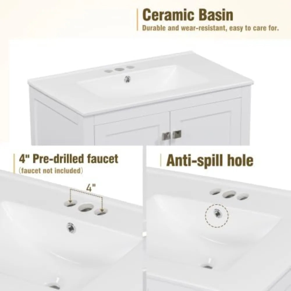 Bathroom Vanity with Integrated Undermount Basin (30")