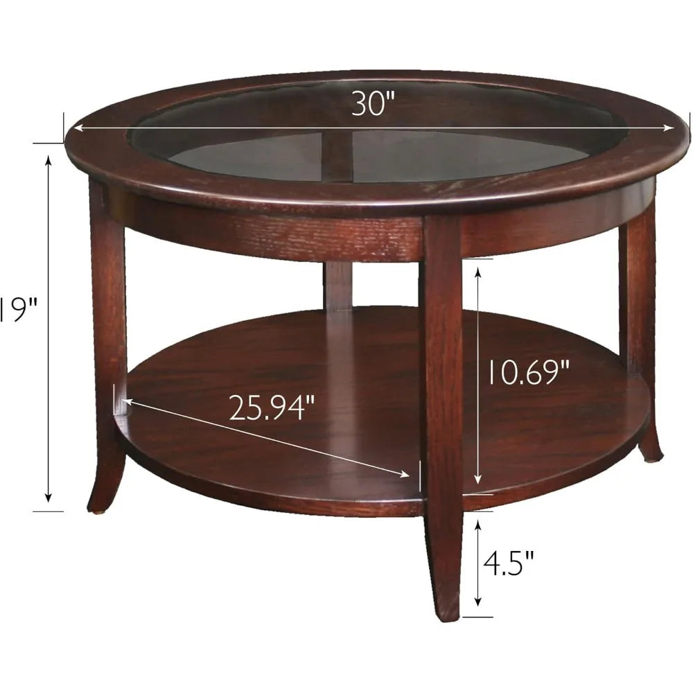 Sheldon Round Glass Top Solid Wood Coffee