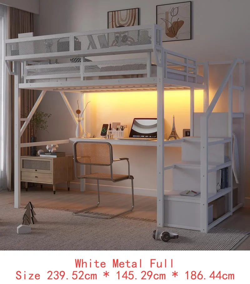 Full Size Metal Loft Bed with Stairs