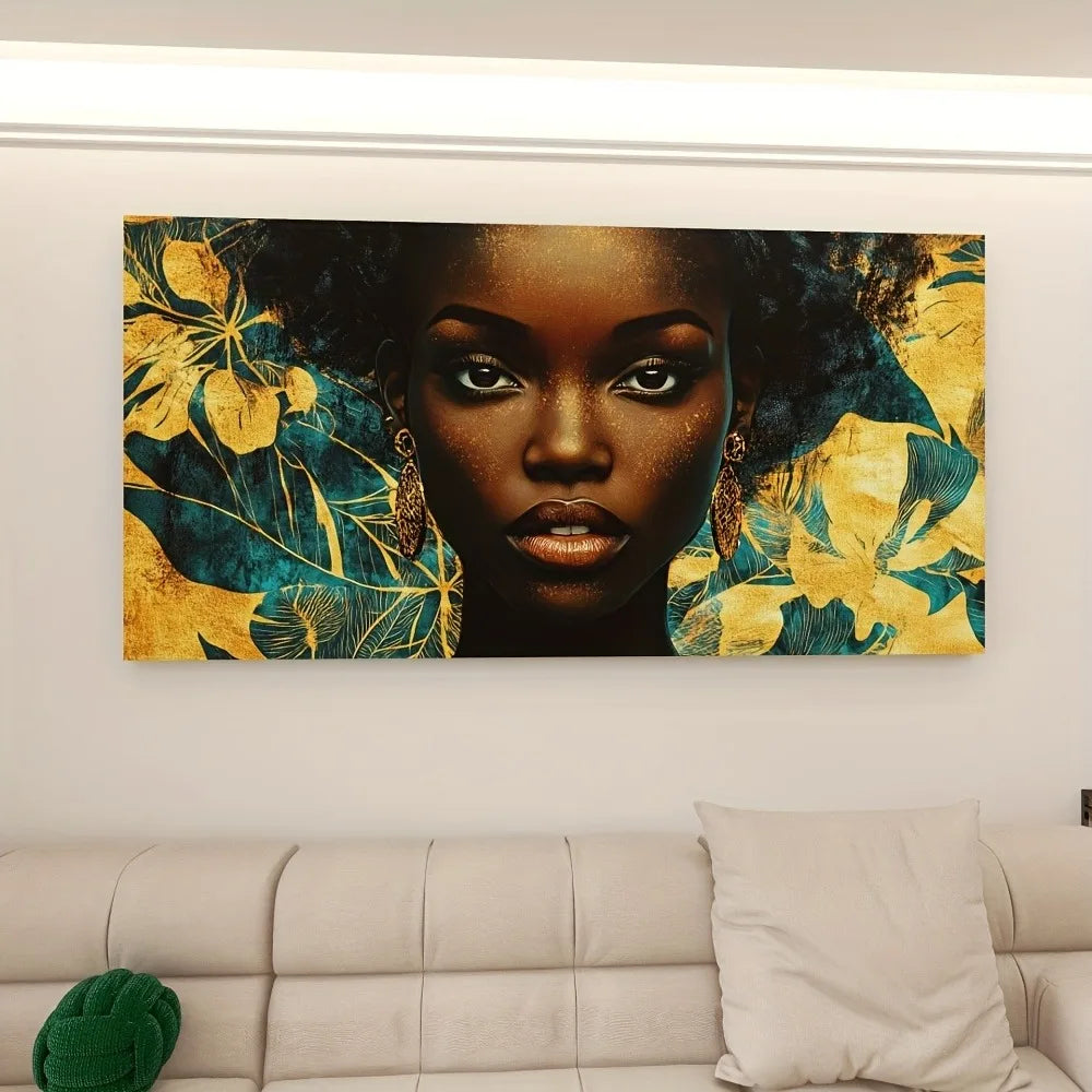 Vibrant Mosaic Style Female Portrait Canvas art  w/pine frame