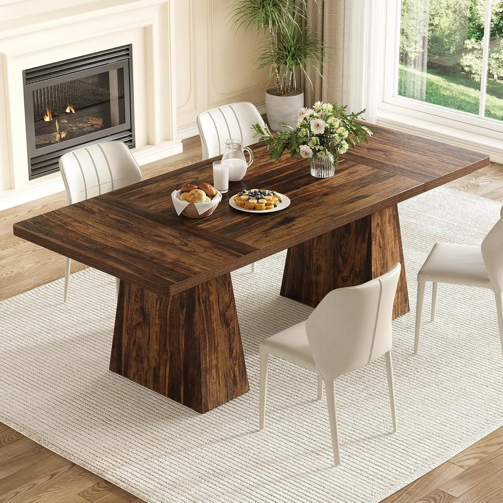 Dining Table for 6 People,Rectangle Table with Heavy Duty Legs