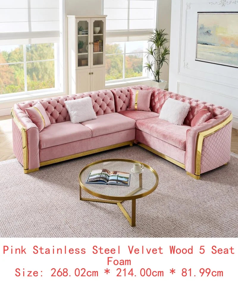 106" L-Shaped Sectional Sofa Set with Gold Accents