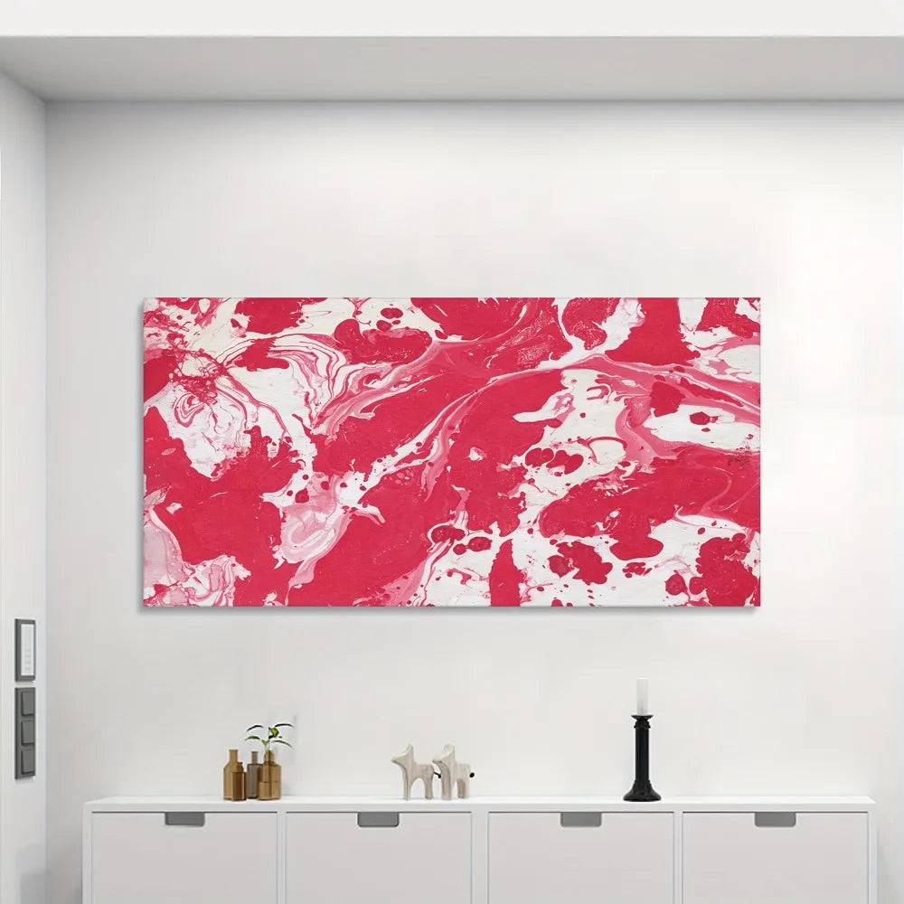 Abstract Red and White Acrylic Liquid Painting Print w/1.5 inch solid wood frame