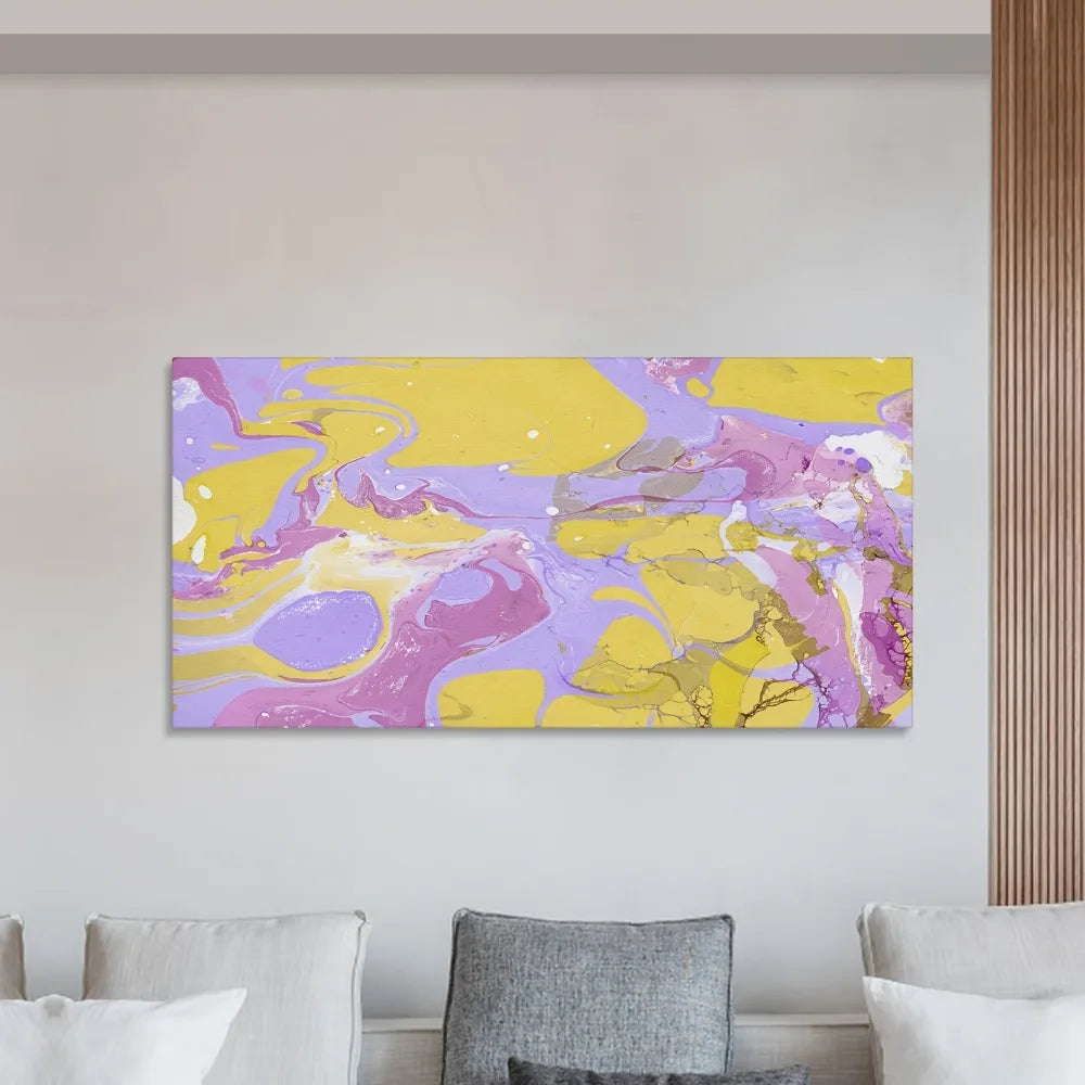 Abstract Acrylic Yellow and Purple Swirl Canvas Wall Art
