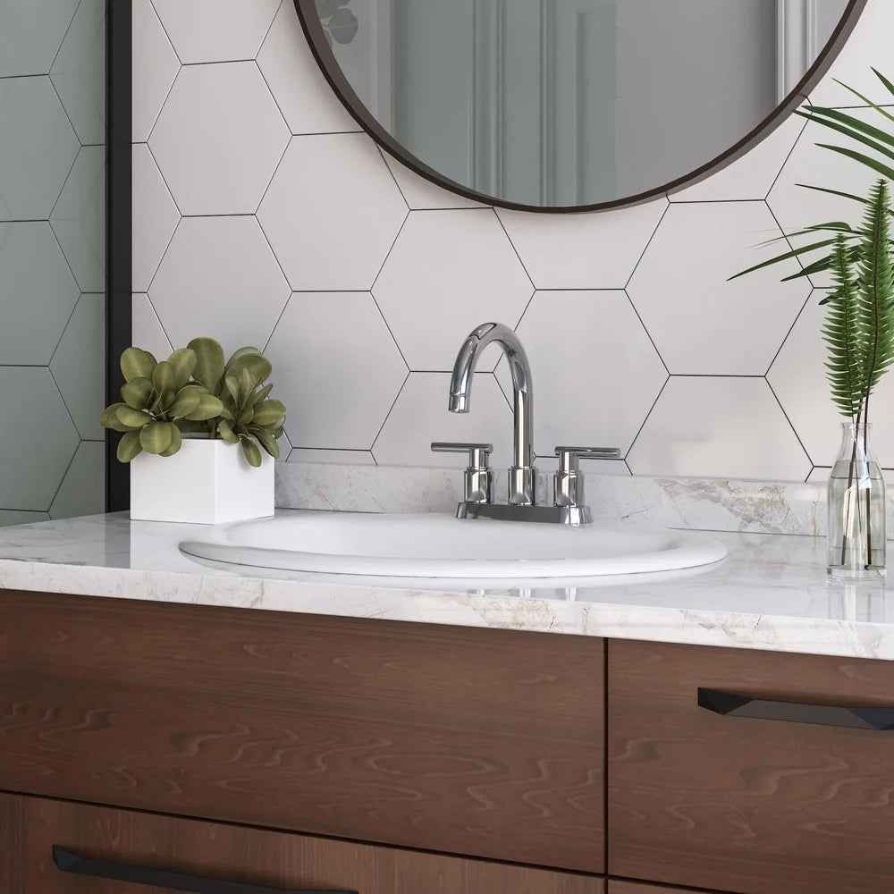 Oval Vitreous China Drop-in Bathroom Sink with Overflow