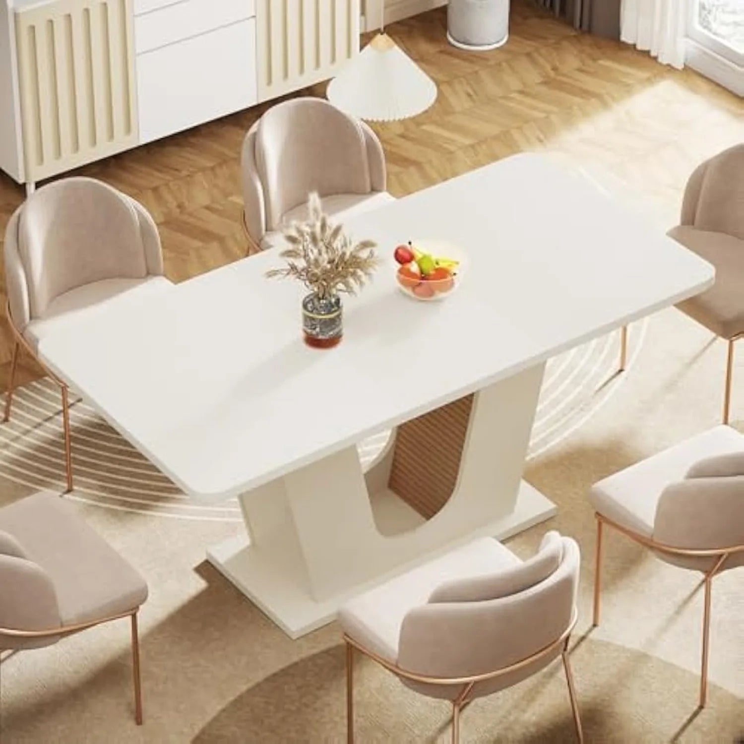 Dining Table for 4-6 People with U-Shaped Base