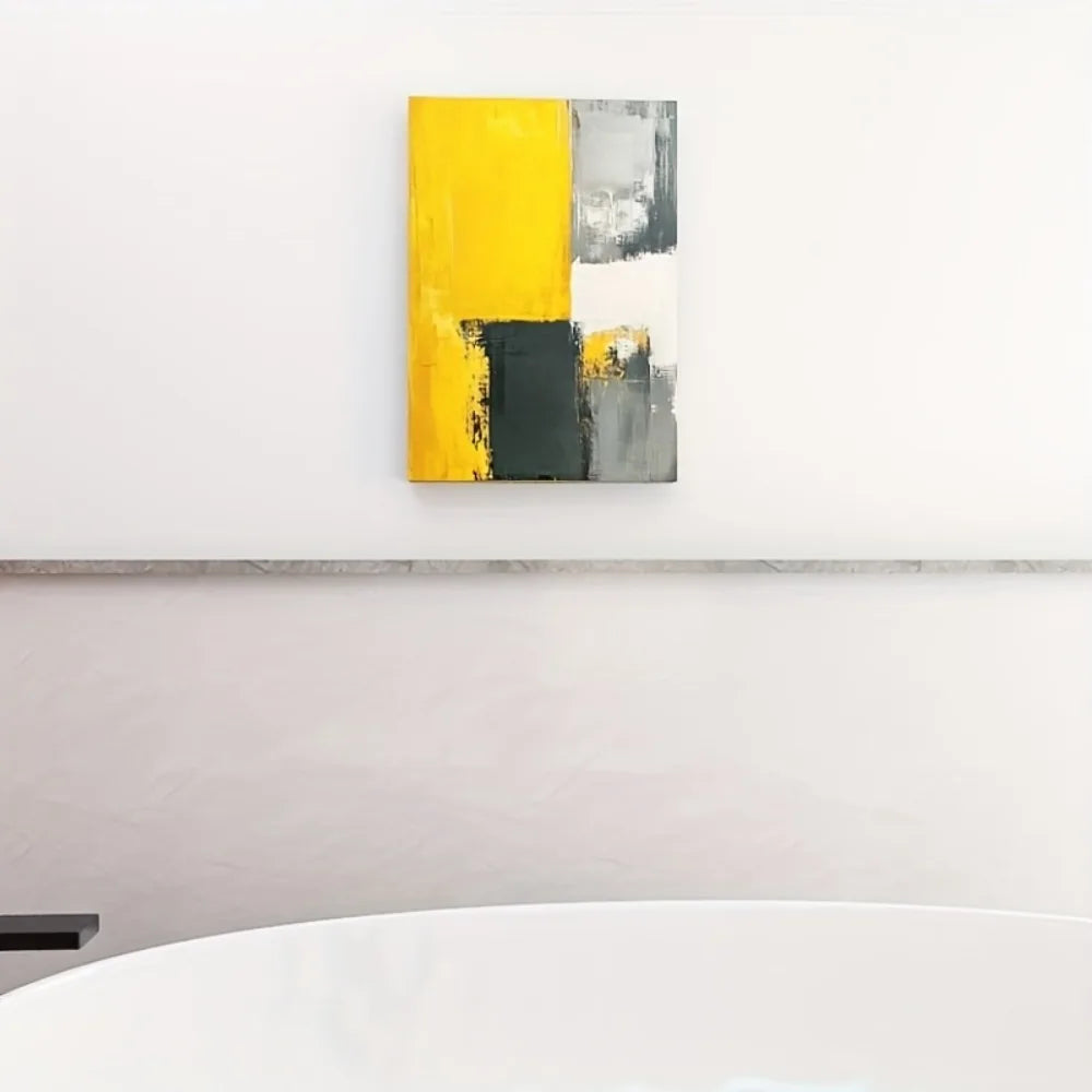 Abstract Art Canvas with Black, Yellow and Grey Geometric Patterns